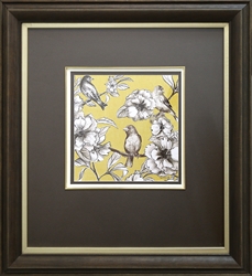 Picture of Peonies and Birds on Yellow GL01159