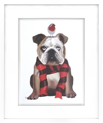 Picture of English Bulldog, Scarf and Robin  GL01860