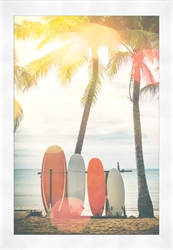 Picture of Surfboard and Palm Tree on Beach  GL0633-1